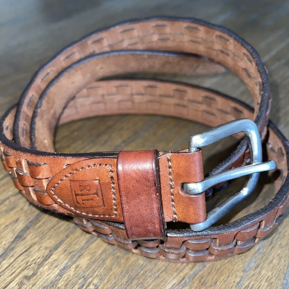 Chaps Ralph Lauren Leather Belt Men/Women Size 40/100 Brown Woven Classic